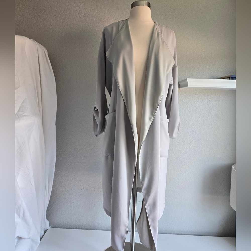 Zara Basic Collection Light Gray Duster, Coat, Lo… - image 1
